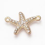 Alloy Rhinestone Links connectors, Starfish/Sea Stars, Light Gold, 23x16x2.5mm, Hole: 1mm(ALRI-T004-64LG)