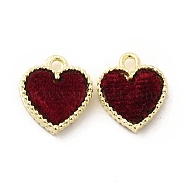 Alloy Charms, with Velvet, Heart Charm, Dark Red, 15x12.5x3.5mm, Hole: 1.5mm(PALLOY-E014-03G-02)
