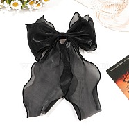 Cloth Long Bowknot Hair Barrettes, Hair Accessories for Women Girls, Black, 290x165mm(PW-WG6129B-10)