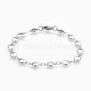 304 Stainless Steel Link Chain Bracelets, with Lobster Claw Clasps, Flat Round, Stainless Steel Color, 7-5/8 inch(19.5cm)(BJEW-P239-06)