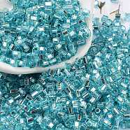 Glass Seed Beads, Silver Lined, Square, Sky Blue, 3~3.5x2.5~3x2.5~3mm, Hole: 1mm, about 10714pcs/pound(SEED-M011-01B-06)