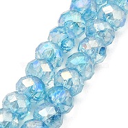 Spray Painted Imitation Jade Glass Beads Strands, AB Color Plated, Faceted, Round, Deep Sky Blue, 6x5mm, Hole: 1.2mm, about 90pcs/strand, 17.72''(45cm)(GLAA-P058-01B-02)