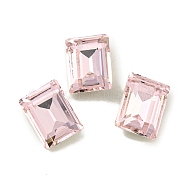 Glass Rhinestone Cabochons, Flat Back & Back Plated, Faceted, Rectangle, Light Rose, 8x6x3mm(RGLA-L029-15C-223)