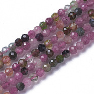 Natural Tourmaline Beads Strands, Faceted, Round, 3~3.5x2~3.5mm, Hole: 0.2mm, about 120~189pcs/strand, 16.2~16.4 inch(41.3~41.7cm)(G-F596-08-3mm)
