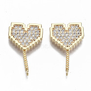 Brass Micro Pave Clear Cubic Zirconia Pendants, Nickel Free, Heart, Real 18K Gold Plated, 21x12.5x2mm, Hole: 1mm(KK-S356-167G-NF)
