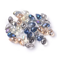 Eletroplated Glass Beads, Faceted, teardrop, Mixed Color, 13x8mm, Hole: 1mm(EGLA-R013-13x8mm-M)