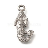 Anti-Tarnish 304 Stainless Steel Pendants, Mermaid Charm, Stainless Steel Color, 22.5x11.6x2.8mm, Hole: 2mm(STAS-M075-26P)