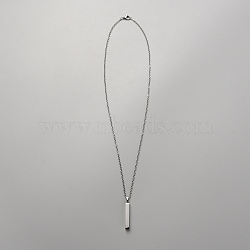 201 Stainless Steel Rectangle Pendant Necklace, Stainless Steel Color, 20.08 inch(51cm)(NJEW-WH0007-12P)