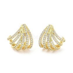 Rack Plating Brass Micro Pave Clear Cubic Zirconia Stud Earrings for Women, Cadmium Free & Lead Free, Long-Lasting Plated, Fan, Real 18K Gold Plated, 12x12mm(EJEW-M260-19G)