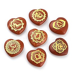 7Pcs 7 Styles Chakra Natural Red Jasper Love Heart Ornaments Figurines, Reiki Energy Stone Balancing Meditation Gift, 20x20x6mm, 1pc/style(G-P533-01A)