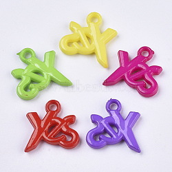 Opaque Acrylic Pendants, with Word Yes, Mixed Color, 21x21x4mm, Hole: 3mm, about 560pcs/500g(SACR-N008-025)