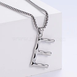 3Pcs Stainless Steel Textured Letter Pendant Box Chain Necklaces, Stainless Steel Color, Letter E(LW4134-31)