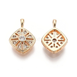 Rhombus Brass Micro Pave Clear Cubic Zirconia Pendants, Nickel Free, Real 18K Gold Plated, 15.5x11x4mm, Hole: 2x3mm(KK-G436-16G)