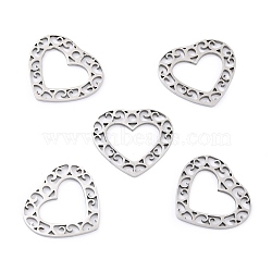 201 Stainless Steel Pendants, Heart with Floral Pattern, Stainless Steel Color, 19.5x17.5x1mm, Hole: 1.4mm(STAS-K003-07P)