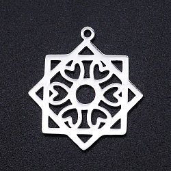 201 Stainless Steel Pendants, Filigree Joiners Findings, Laser Cut, Flower, Stainless Steel Color, 25x22.5x1mm, Hole: 1.5mm(STAS-S105-JN902-1)