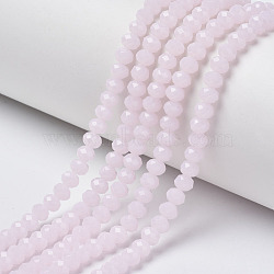 Glass Beads Strands, Imitation Jade, Faceted, Rondelle, Pink, 6x5mm, Hole: 1mm, about 83~85pcs/strand, 38~39cm(EGLA-A034-J6mm-D02)