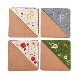 4Pcs Letter Personalized Hand Embroidered Corner Bookmarks, Four Season Flower Embroidered Bookmarker for Books Reading Gift, Letter.F, 95x95mm(JX587F)