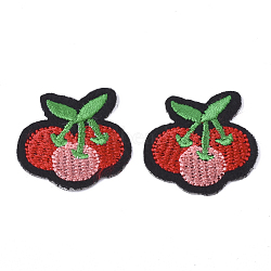 Computerized Embroidery Cloth Iron On Patches, Costume Accessories, Appliques, Cherry, Black, 28x31x1.5mm(FIND-T030-182B)