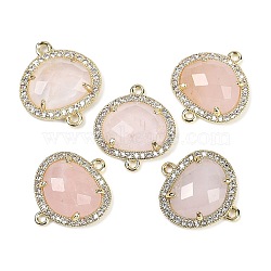 Natural Rose Quartz Faceted Oval Links, Rack Plating Brass Micro Pave Clear Cubic Zirconia Connector Charms, Golden, 20.5x17.5x4.5mm, Hole: 1.6mm(G-B126-01G-09)