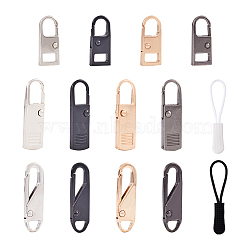 Zipper Pull Tab Set,  including 6Pcs Iron Pull, 18Pcs Zinc Alloy Pull, 8Pcs Plastic Pull, Easy to Remove, for Zipper Accessories Replacement, Mixed Color, 2.65~6.4x1.1~1.2x0.35~0.45cm, Hole: 4.5~11x6~8.5mm(FIND-KS0001-12)