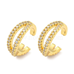 Brass Micro Pave Cubic Zirconia Cuff Earrings, Round Ring, Real 18K Gold Plated, 13.5x4.5mm(EJEW-C104-158G)