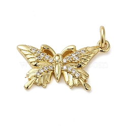 Brass Micro Pave Clear Cubic Zirconia Pendants, Butterfly, Real 18K Gold Plated, 12.5x21.5x3mm(KK-U005-01M-G)