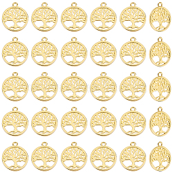 Brass Pendant, Flat Round with Tree of Life, Real 18K Gold Plated, 18x15x1.5mm, Hole: 1.6mm, 30pcs/box(KK-DC0002-30)