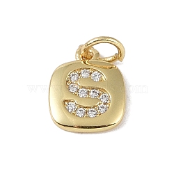 Rack Plating Brass Micro Pave CLear Cubic Zirconia Charms, with Jump Rings, Cadmium Free & Lead Free, Long-Lasting Plated, Real 18K Gold Plated, Letter S, 11.5x9x1.5mm, Hole: 2.8mm(KK-E110-14G-S)