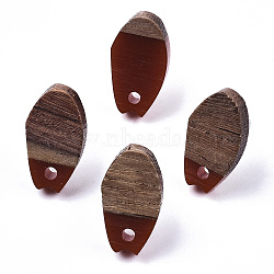 Opaque Resin & Walnut Wood Stud Earring Findings, with 304 Stainless Steel Pin, Oval, Brown, 16x9mm, Hole: 1.8mm, Pin: 0.7mm(MAK-N032-010A-B03)