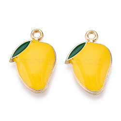 Alloy Enamel Pendants, Cadmium Free & Lead Free, Mango, Light Gold, Yellow, 21.5x14x3mm, Hole: 1.8mm(ENAM-T011-02KC-RS)