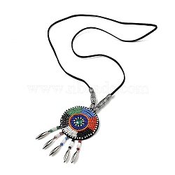 Retro Style Glass & Acrylic & CCB Beads Pendant Necklaces, PU Imitation Leather Necklaces, Colorful, 19.69 inch(50cm)(NJEW-Q349-02F)