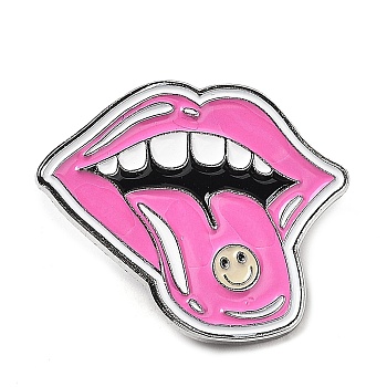 Pink Series Enamel Pin, Platinum Zinc Alloy Brooch for Women, Lip, 26x30x1.5mm