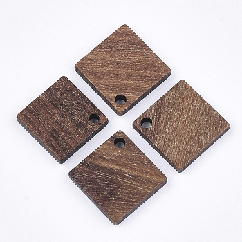Walnut Wood Pendants, Rhombus, Saddle Brown, 17x17x2.5~3mm, Hole: 1.6mm, Side Length: 13mm