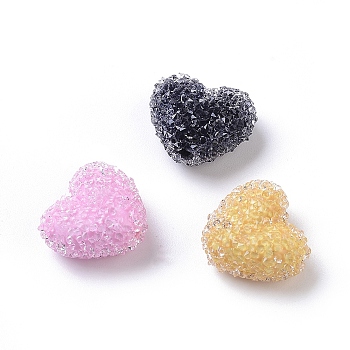 Resin Beads, with Crystal Rhinestone, Imitation Candy Food Style, Heart, Mixed Color, 18x20x10mm, Hole: 1.2mm