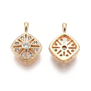 Rhombus Brass Micro Pave Clear Cubic Zirconia Pendants, Nickel Free, Real 18K Gold Plated, 15.5x11x4mm, Hole: 2x3mm