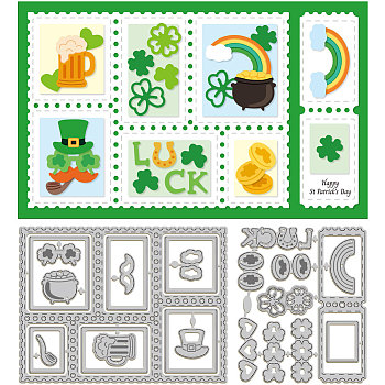 Saint Patrick's Day Carbon Steel Cutting Dies Stencils, for DIY Scrapbooking, Photo Album, Decorative Embossing Paper Card, Stainless Steel Color, Clover, 76~122x92x0.8mm, 2pcs/set