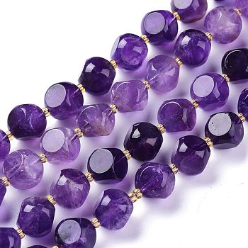 Natural Amethyst Beads Strands, with Seed Beads, Six Sided Celestial Dice, 11.5x11.5mm, Hole: 1mm, about 29~30pcs/strand, 15.55~15.95inch(39.5~40.5cm)