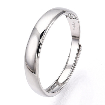 925 Sterling Silver Adjustable Smooth Ring Settings, with S925 Stamp, Real Platinum Plated, US Size 9 1/4(19.1mm)
