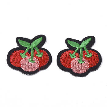 Computerized Embroidery Cloth Iron On Patches, Costume Accessories, Appliques, Cherry, Black, 28x31x1.5mm