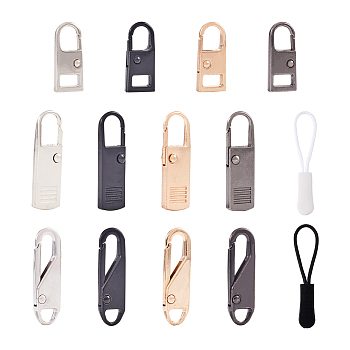 Zipper Pull Tab Set,  including 6Pcs Iron Pull, 18Pcs Zinc Alloy Pull, 8Pcs Plastic Pull, Easy to Remove, for Zipper Accessories Replacement, Mixed Color, 2.65~6.4x1.1~1.2x0.35~0.45cm, Hole: 4.5~11x6~8.5mm