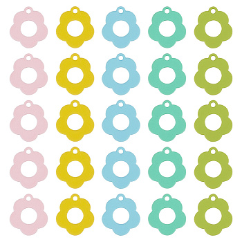 40Pcs 5 Colors Baking Paint Alloy Pendants, Flower Charms, Mixed Color, 14x13x1.5mm, Hole: 1.4mm, 8pcs/color