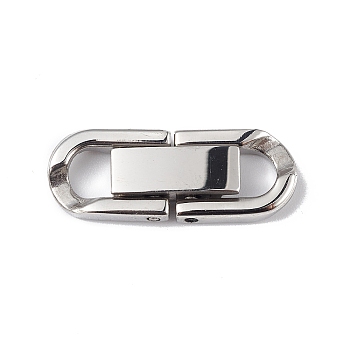 304 Stainless Steel Fold Over Clasps, Oval, Stainless Steel Color, 22x7.5x3mm, Hole: 3x4mm