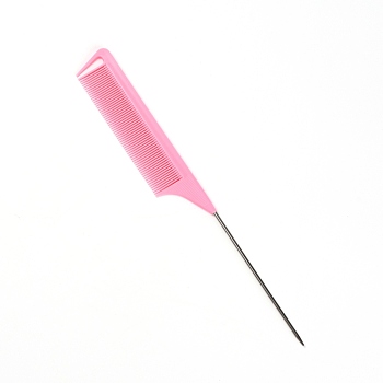 Plastic Tail Comb with 201 Stainless Steel Tip, Hot Pink, 23.6x2.8x0.3cm