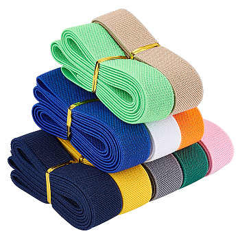 18M 10 colors Flat Polyester Elastic Rubber Cord/Band, Webbing Garment Sewing Accessories, Mixed Color, 25x2mm, about 1.64 Yards(1.5m)/color