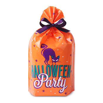 PE Plastic Halloween Candy Bag, Halloween Party Favors Treat Gift Bag, Rectangle, Dark Orange, 20x14cm