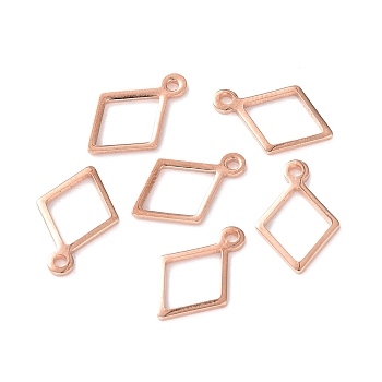 304 Stainless Steel Charms, Rhombus, Rose Gold, 14x9x1mm, Hole: 1mm
