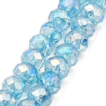 Spray Painted Imitation Jade Glass Beads Strands, AB Color Plated, Faceted, Round, Deep Sky Blue, 6x5mm, Hole: 1.2mm, about 90pcs/strand, 17.72''(45cm)