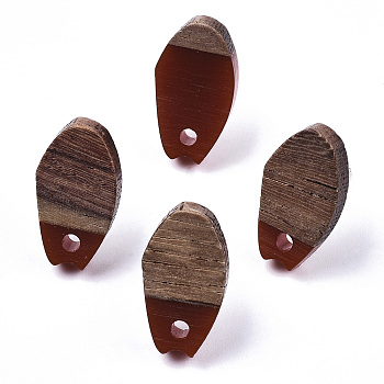 Opaque Resin & Walnut Wood Stud Earring Findings, with 304 Stainless Steel Pin, Oval, Brown, 16x9mm, Hole: 1.8mm, Pin: 0.7mm