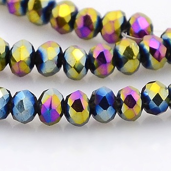 Full Plated Faceted Rondelle Glass Beads Strands, Multi-color Plated, 3.5x2.5mm, Hole: 1mm, about 100pcs/strand, 10 inch