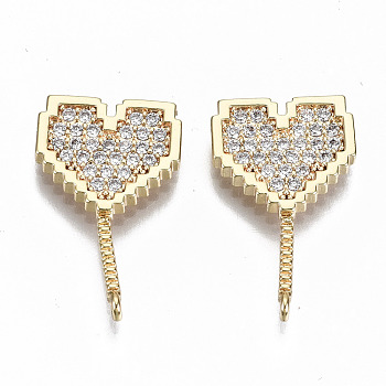 Brass Micro Pave Clear Cubic Zirconia Pendants, Nickel Free, Heart, Real 18K Gold Plated, 21x12.5x2mm, Hole: 1mm